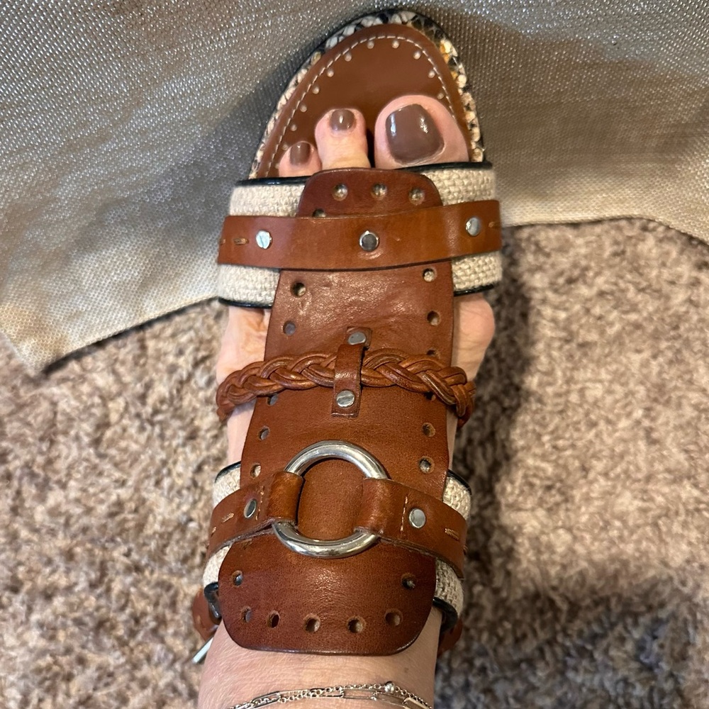 Proenza Schouler Gorgeous Brown leather Sandals with Canvas & Black wedge heels